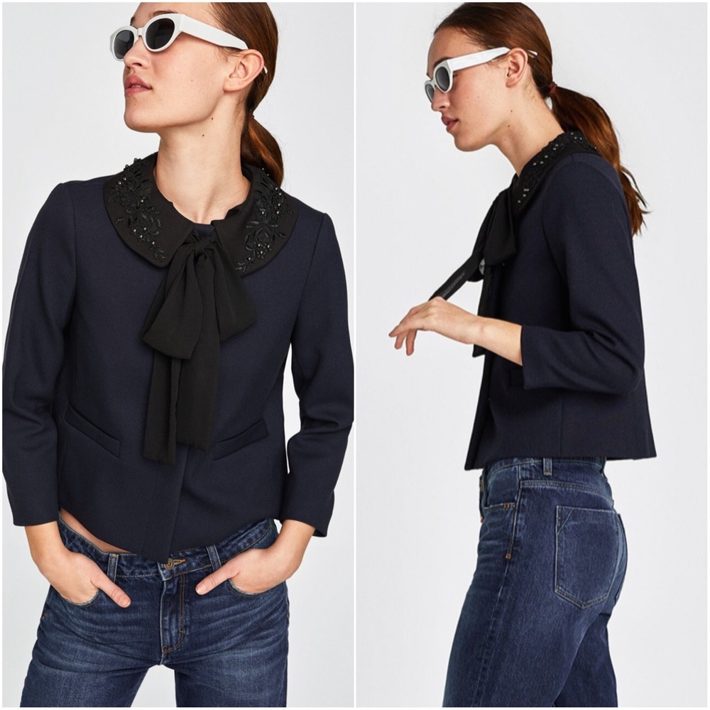 ZARA Blazer with Embroidered Collar